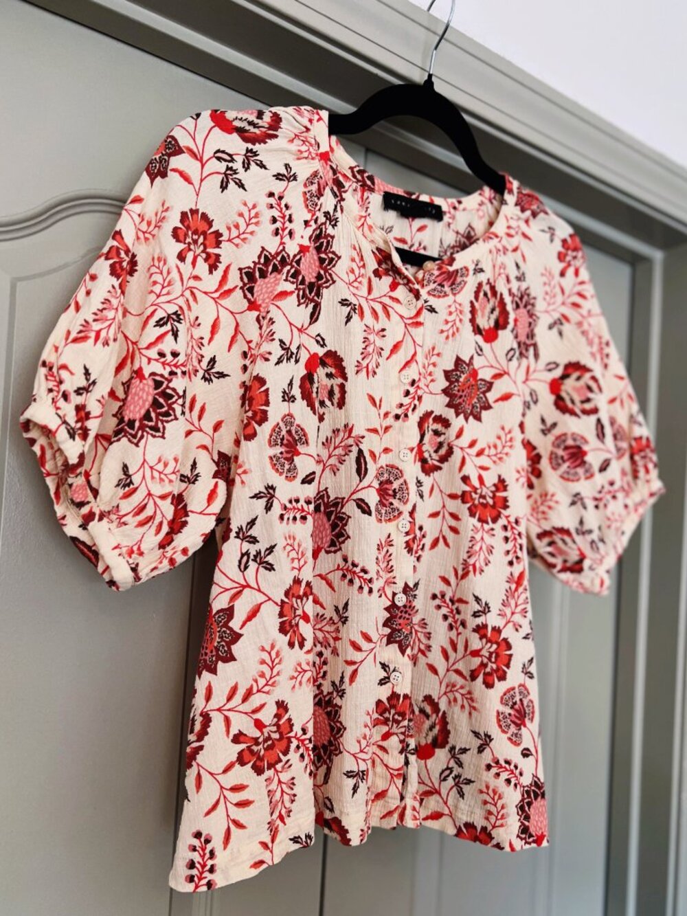 Sanctuary Red Floral Blouse Cottagecore Boho Top Puff Sleeve Size M - Picture 3 of 7